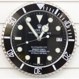 Rolex Oyster Perpetual Submariner dealer's shop display advertising wall clock with black face and