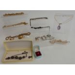 A collection of costume jewellery including Grosse brooch, necklaces, paste jewellery etc