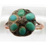 Victorian ring set with turquoise and a central diamond, 1.2g, size R