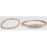 Two 9ct gold bangles one set with diamonds in a Celtic design, 11.9g