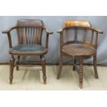Two 19thC oak and elm elbow or captain's chairs, height 80cm