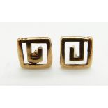 A pair of 9ct gold Greek key earrings, 0.8g