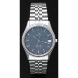 Omega Seamaster Classic ref. 196.0216 with date aperture, silver hands and baton markers, blue dial,