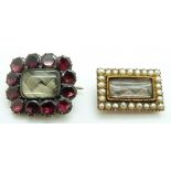Victorian mourning brooch set with plaited hair to the central glass compartment surrounded by