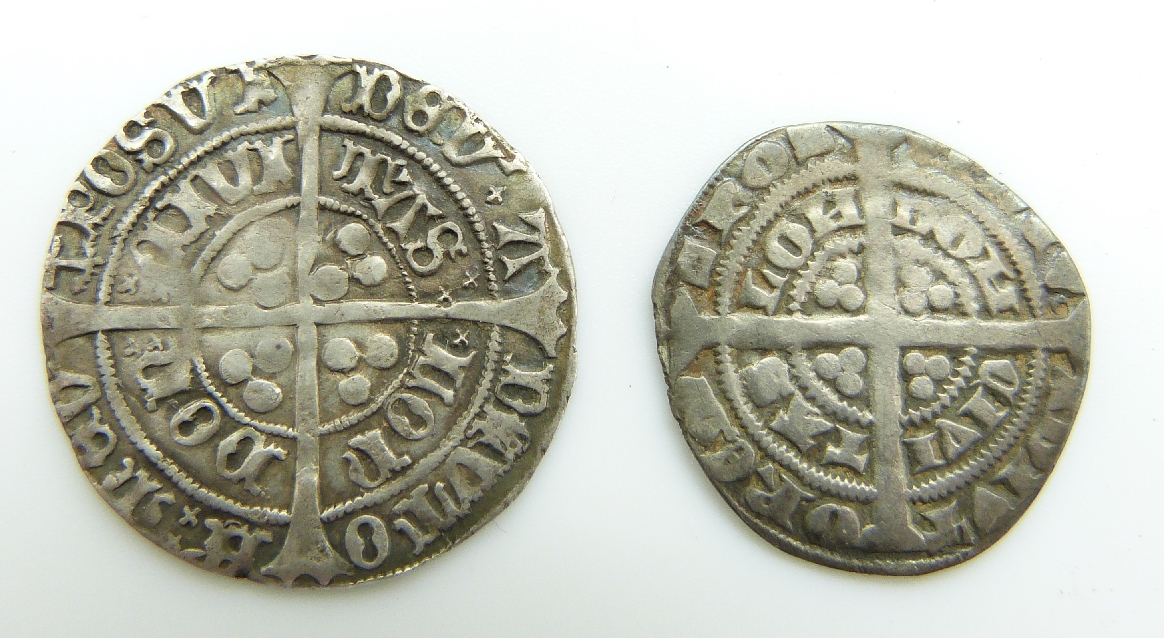 Henry VI London Mint hammered silver groat VF + together with a half groat F+ - Image 2 of 2