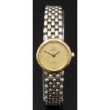 Omega De Ville ladies wristwatch ref. 595.0097 with gold hands, striped gold dial, gold plated