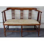 Edwardian upholstered salon sofa with pierced back supports, length 111cm