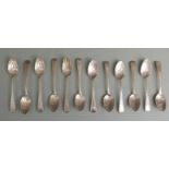 Two sets of six Georgian hallmarked silver teaspoons with shell bowls and bright cut decoration, one