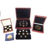 Three deluxe cased coin sets comprising, predecimal and decimal emblems of Queen Elizabeth II,