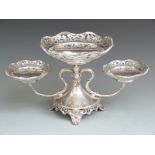 Edward VII hallmarked silver centrepiece set with three pierced pedestal bon bon dishes with