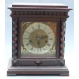 Early 20thC oak cased Wurttemberg shelf clock with Junghan's three train movement stamped 1919