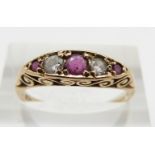 A 9ct gold ring set with rubies and diamonds, 2.1g, size Q