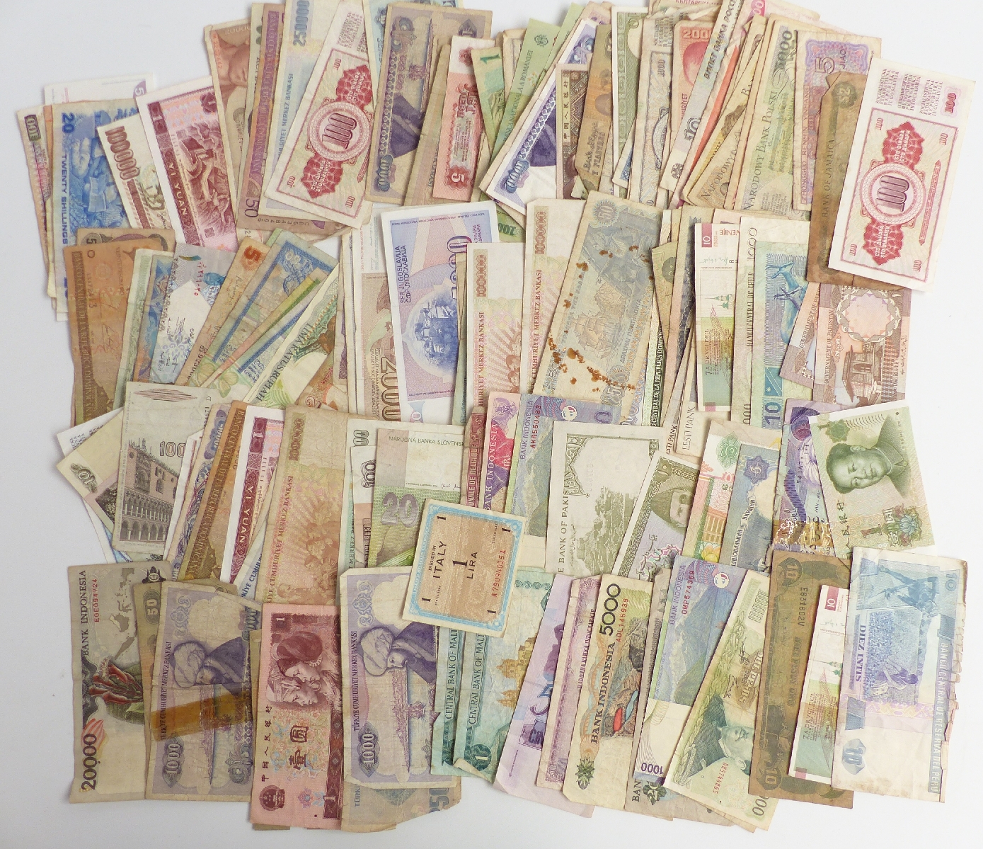 Collection of over 150 used world banknotes