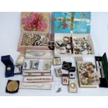 A collection of costume jewellery including 9ct gold cased ladies Rotary watch, silver ring set with