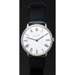 Bulova M8 gentleman's wristwatch with black hands and Roman numerals, white dial, stainless steel