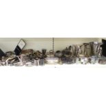 Silver plated ware including Art Deco pedestal dish, food servers, trays, tea ware, sardine dish,