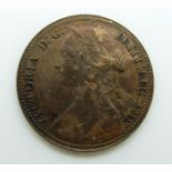 Victorian 1860 young head bronze penny BB EF with lustre