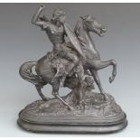 Spelter model of a warrior on horseback, height 43cm