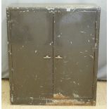 Industrial metal storage cupboard with brass handles, W91 x D46 x H105cm