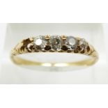 Victorian 18ct gold ring set with four old cut diamonds, 2.8g, size R