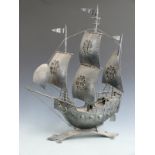 Arts & Crafts style metal model of a galleon, height 68cm