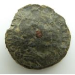 William and Mary 1690 tin halfpenny with copper plug, fine with some damage