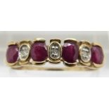 A 9ct gold ring set with alternating rubies and diamonds, 2g, size S