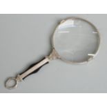 Art Deco possibly white metal framed magnifying glass, length 15cm