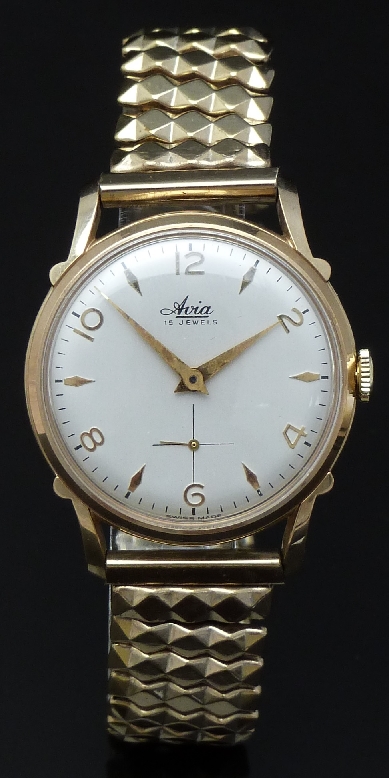 Avia gold plated gentleman's wristwatch with subsidiary seconds dial, gold hands and hour markers