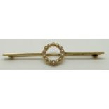 A 15ct gold brooch set with seed pearls,  in original Finigan, 18 New Bond Street, Manchester &