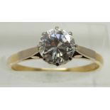 An 18ct gold ring set with a 1.5ct round brilliant cut diamond, 3.1g size Q