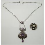Arts and Crafts silver necklace set with an amethyst by Murrle Bennett and an Arts and Crafts