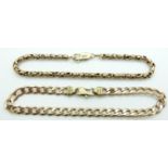 Two 9ct gold bracelets, one with curb links, 21g