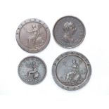 George III 1797 cartwheel twopence VF+ together with a cartwheel penny and two further George III