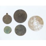 Tetbury Farthing token 1669 (local interest) and four other tokens, including John Wilkinson 1793