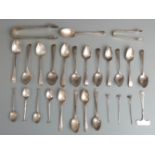 Quantity hallmarked silver teaspoons and other cutlery including six bright cut teaspoons, set of