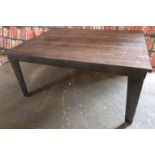 Industrial/haberdashery/shopfitting steel and inset plank top table (in two parts for easy