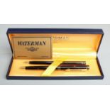 Waterman Ideal ballpoint pen with tortoiseshell barrel and cap and gold plated fittings in