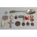 Quantity of collectables including silver and white metal, bronze medals, likely Middle Eastern