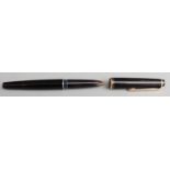 Montblanc No. 22 fountain pen with black resin barrel, blue sapphire effect band, white snow cap and