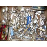 Collection of silver plated and other cutlery including collectors spoons, basting spoon etc