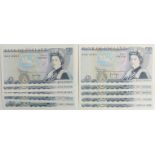Ten 'J B Page' UK £5 banknotes, all clean, crisp and uncirculated