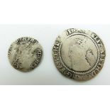 Charles I Scottish hammered 20 pence silver coin, undated, F together with an Elizabeth I 1572 F+