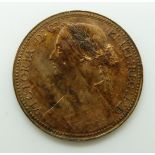 Victorian 1860 young head bronze penny BB NEF with lustre