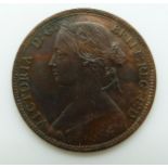 Victorian 1860 young head bronze penny TB EF Nunc, some lustre and toning