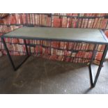 Industrial/haberdashery/shopfitting steel and inset painted wooden trestle table/ display stand,