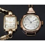 Two 9ct gold lades wristwatches, one Accurist with gold hands and Arabic numerals and silver dial,