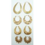 Four pairs of 9ct gold hoop earrings, 12.3g