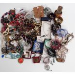 A collection of jewellery including costume jewellery, silver earrings, glass pendant, agate