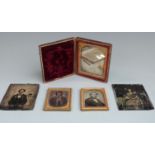 Five daguerreotype or similar early photographs, three in frames, one marked Le Beau, Hackney